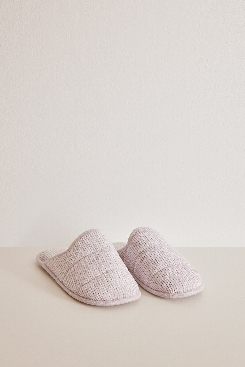 Purple chenille house slippers