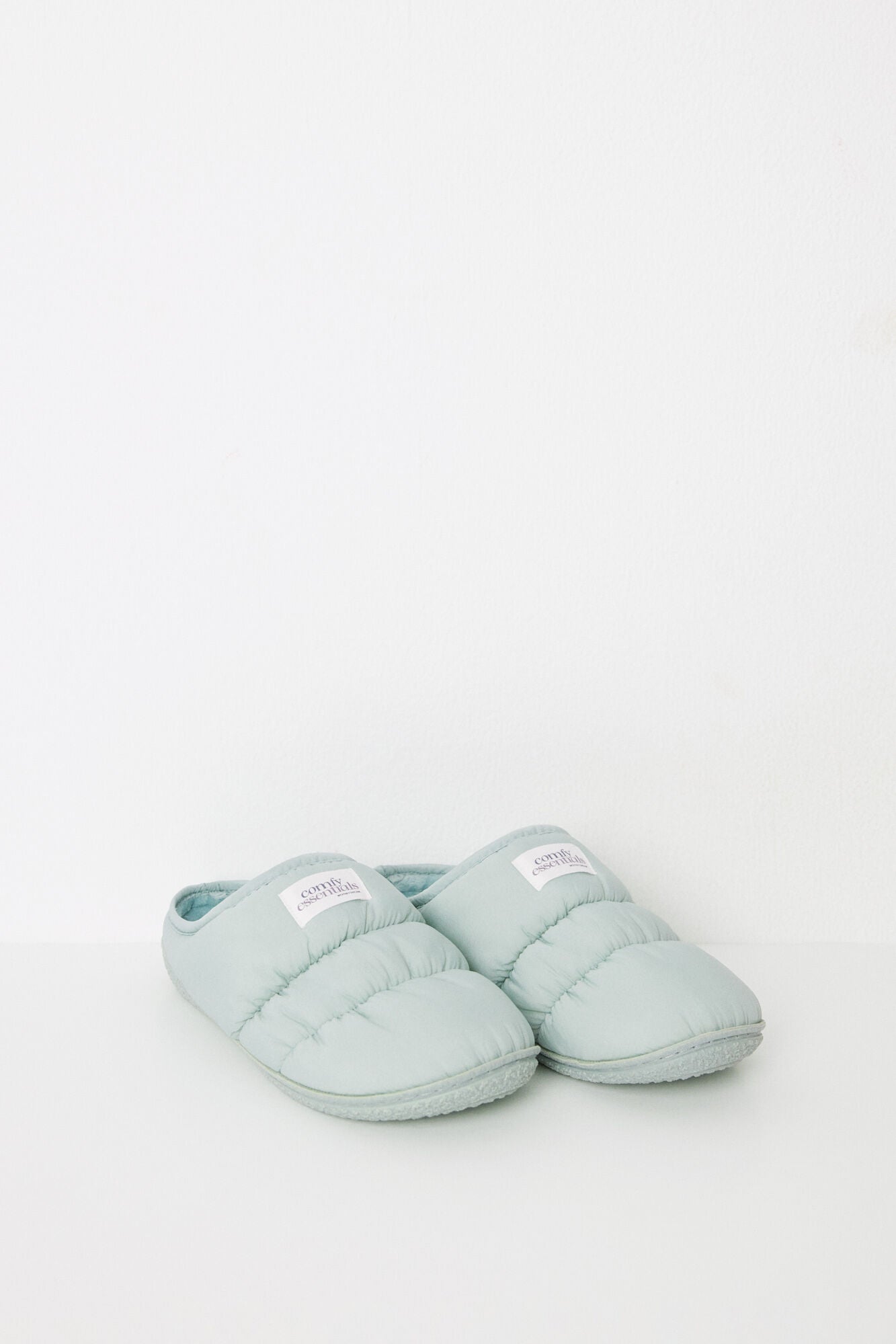 Green padded nylon house slippers