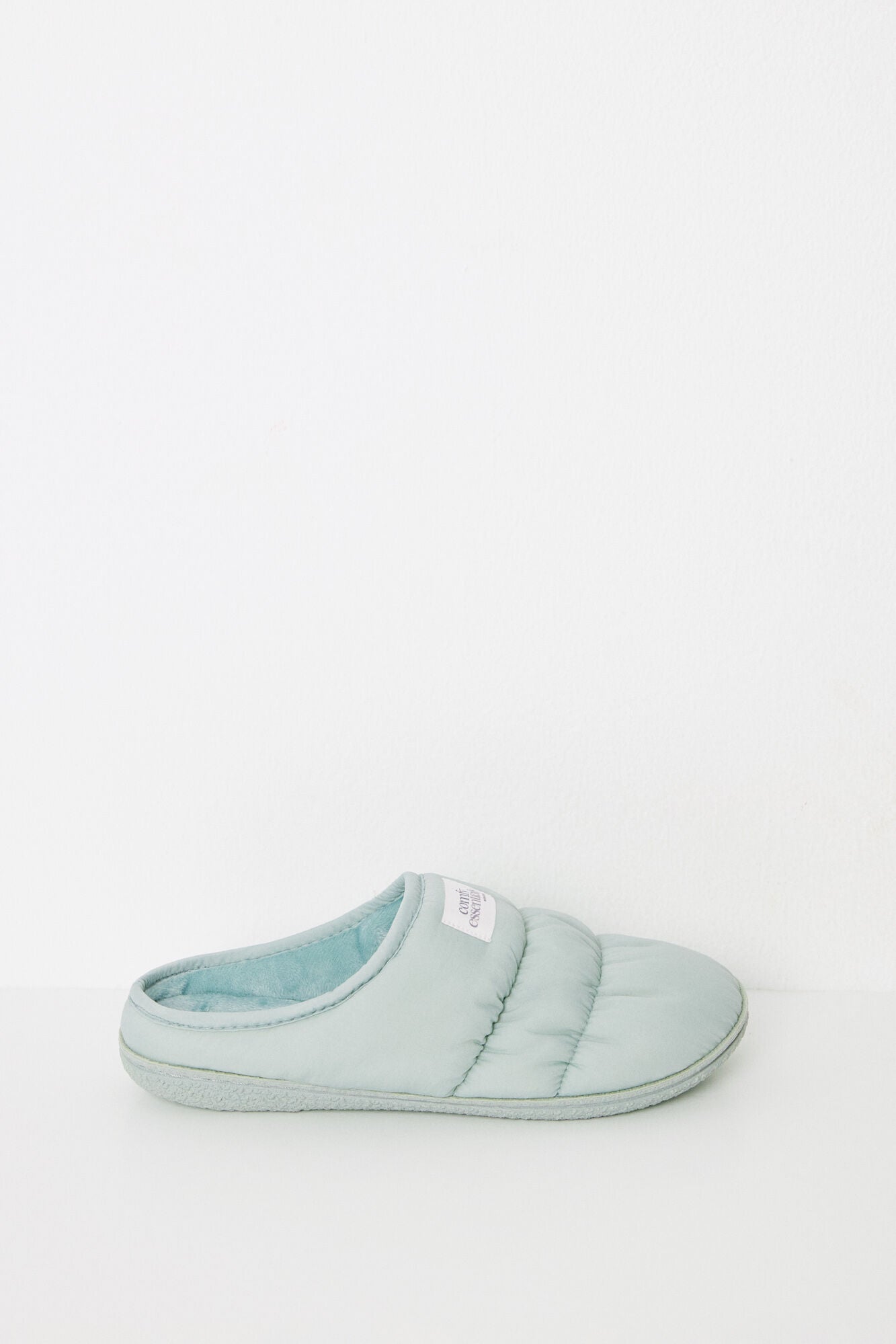 Green padded nylon house slippers
