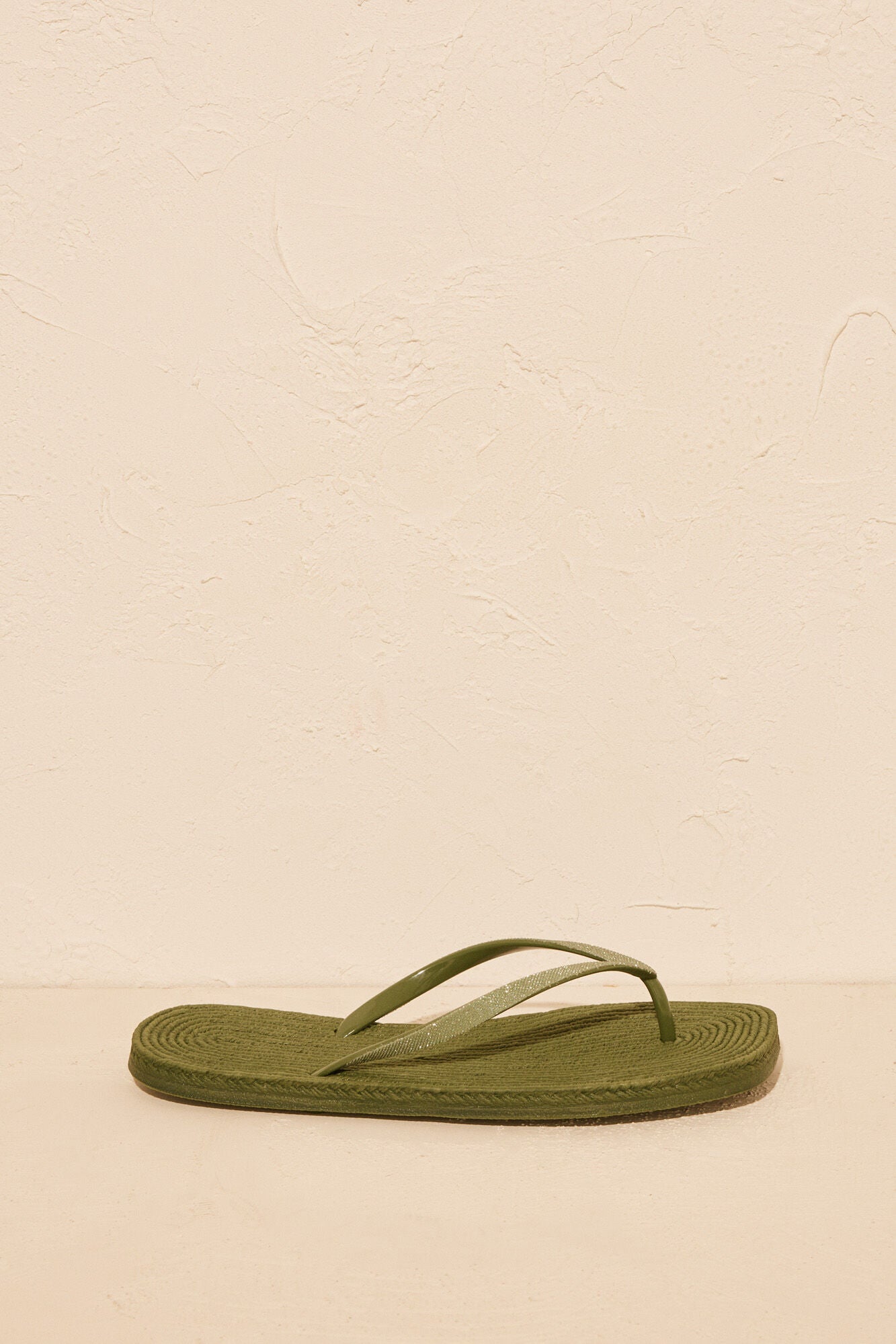 Khaki square toe flip flops