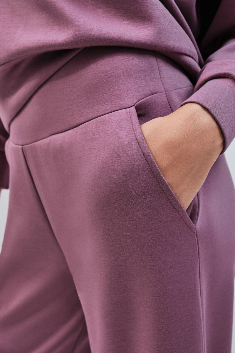 Wide-leg modal trousers in burgundy