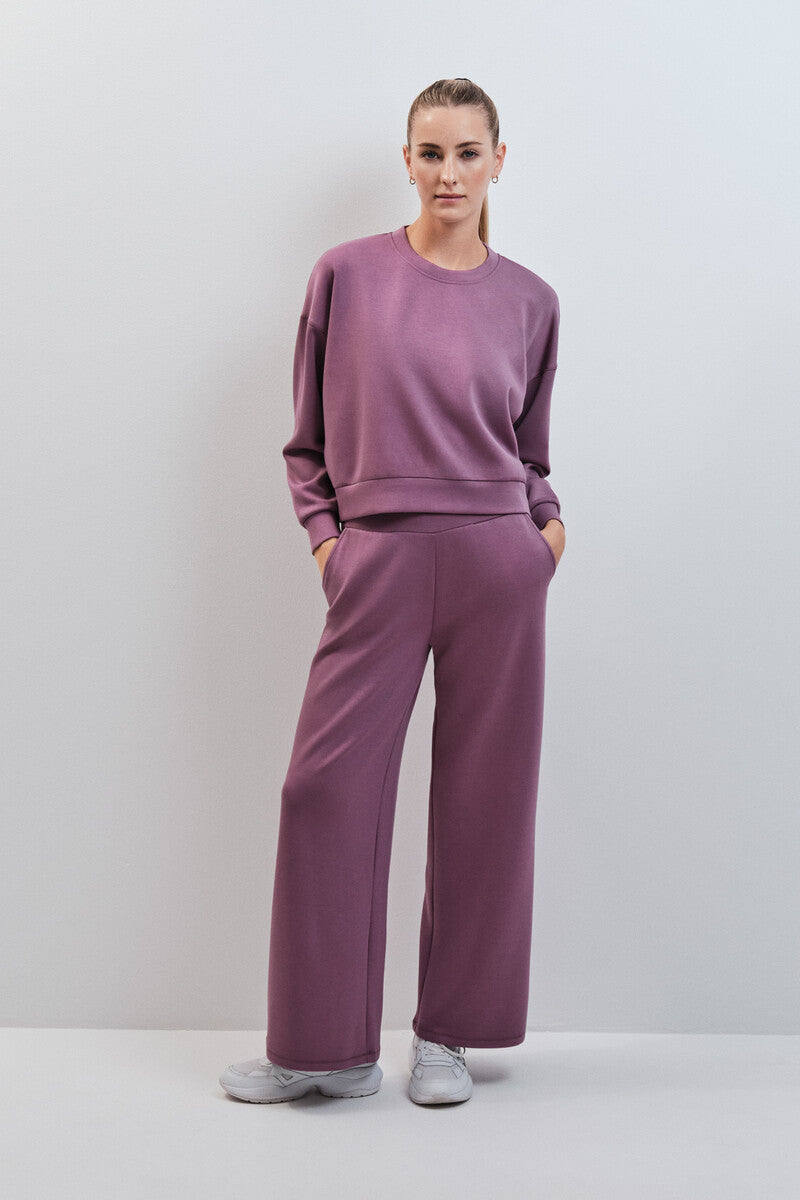 Wide-leg modal trousers in burgundy