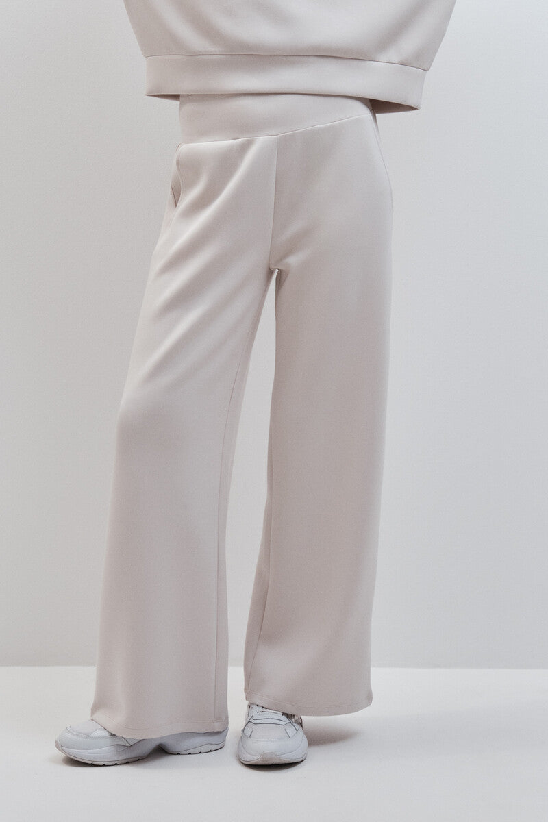 Light grey wide-legged modal trousers