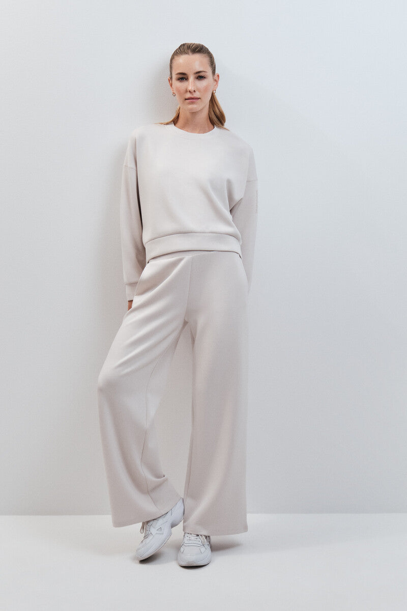Light grey wide-legged modal trousers
