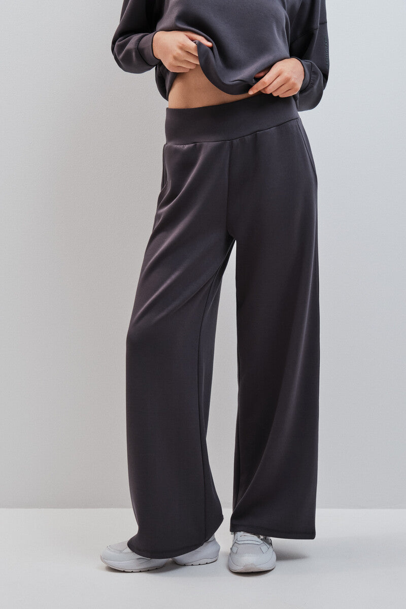 Wide-leg grey modal trousers
