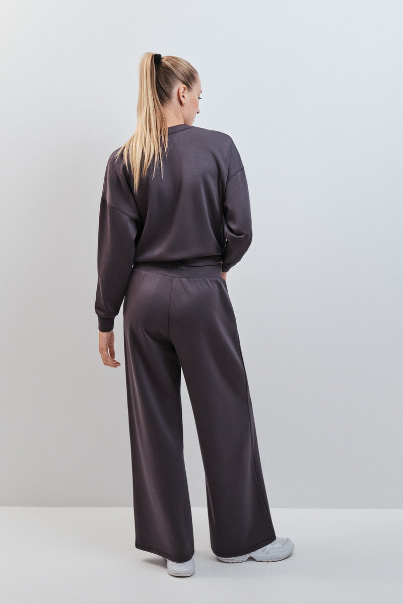 Wide-leg grey modal trousers