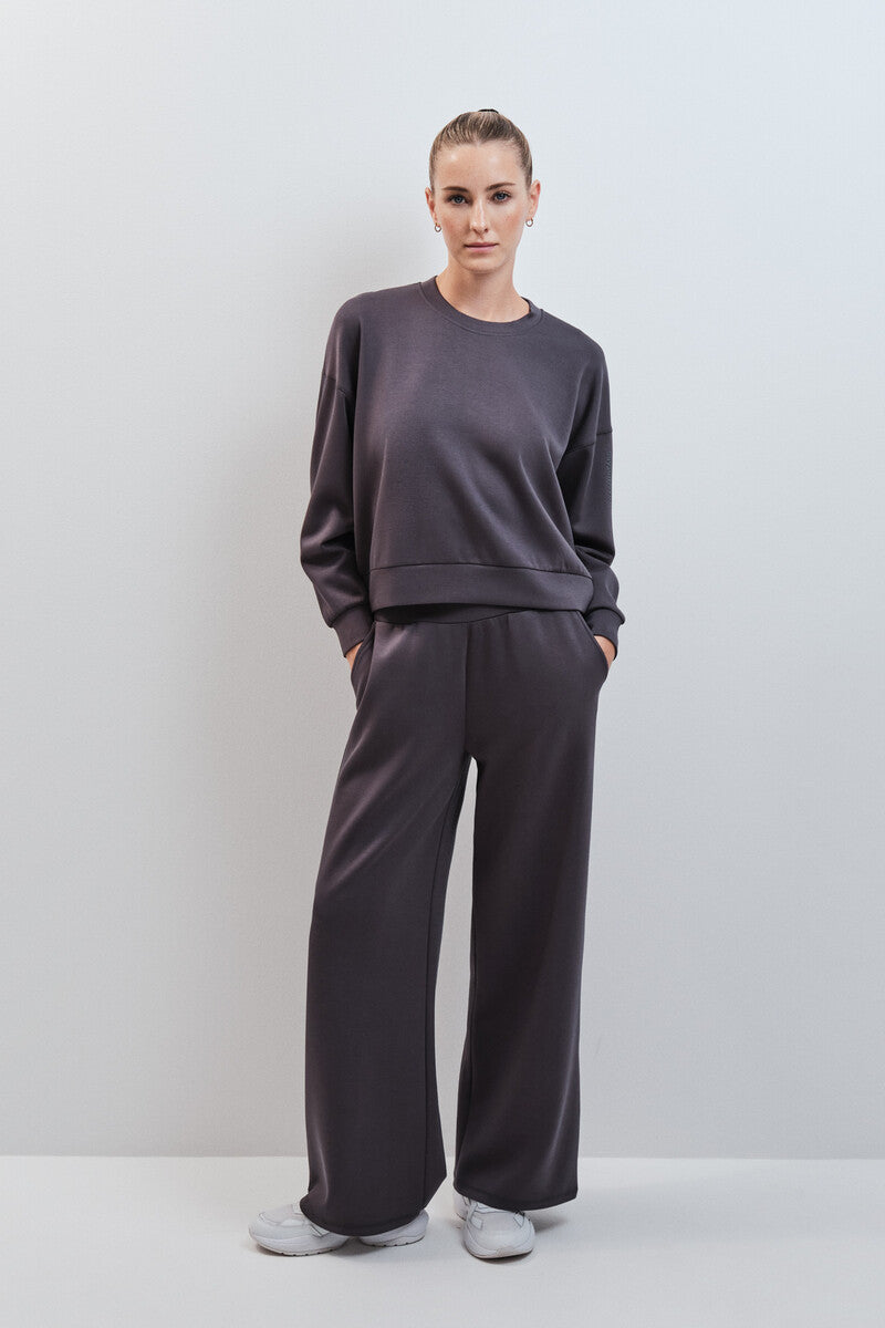 Wide-leg grey modal trousers