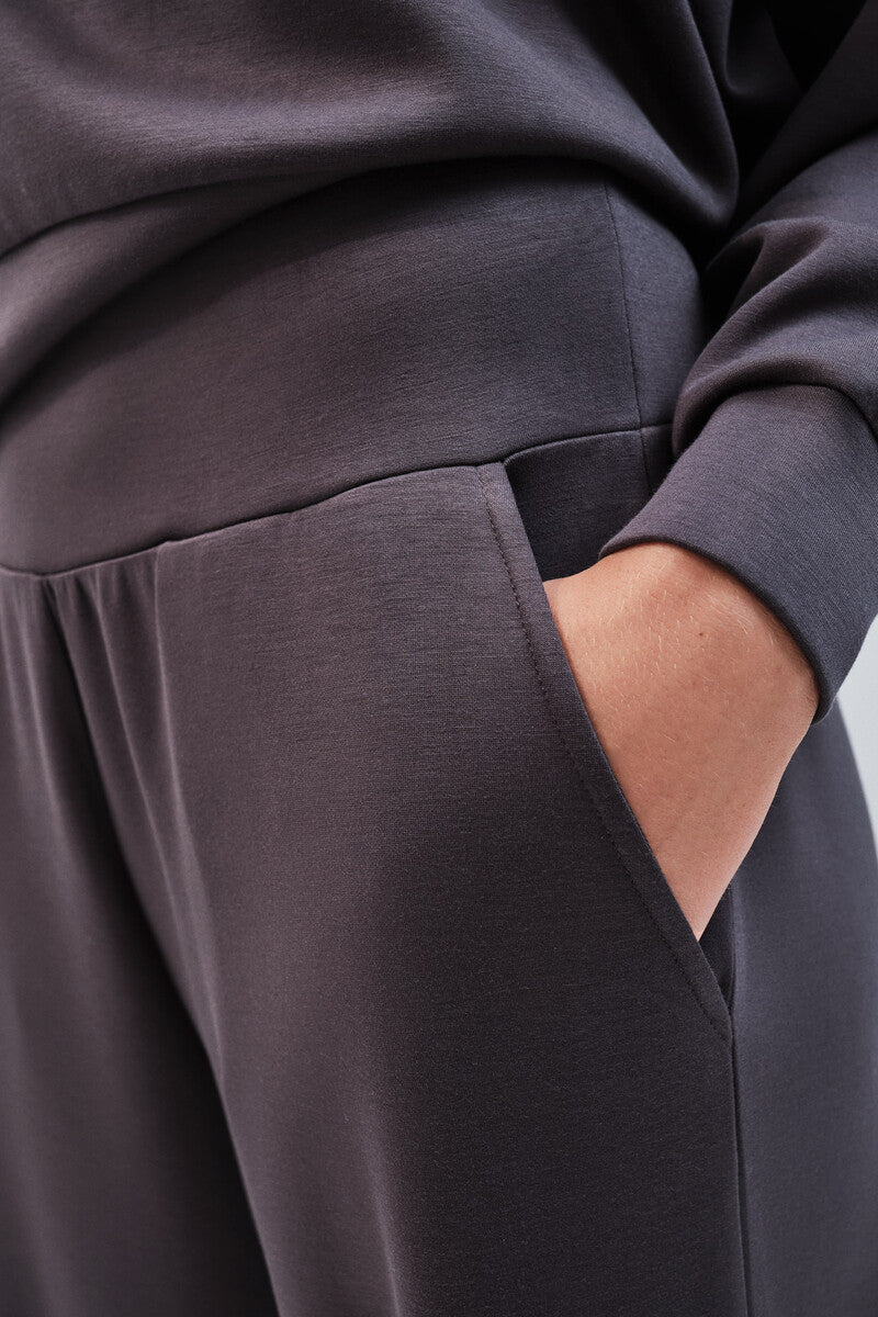 Wide-leg grey modal trousers