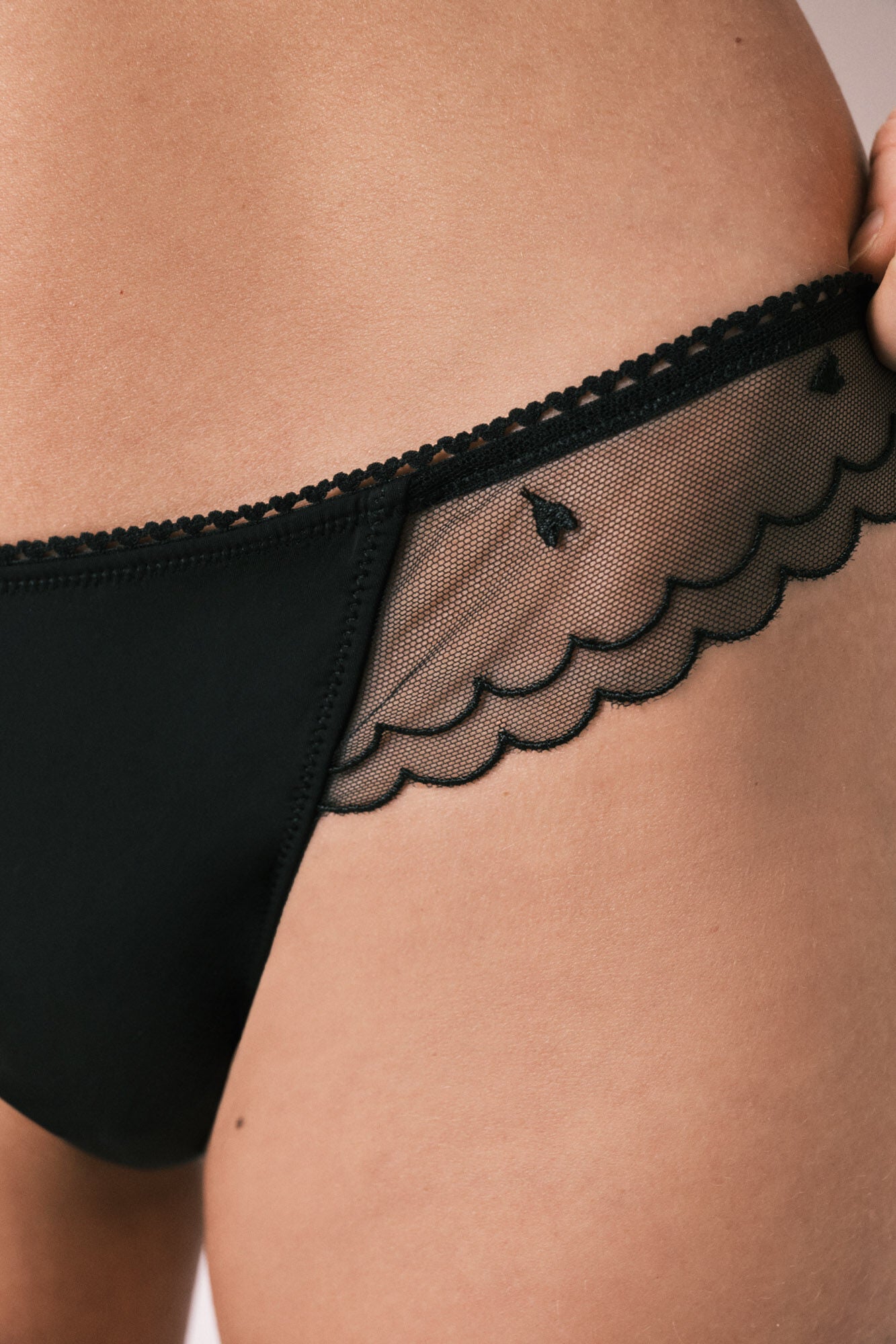 Black tulle embroidered Brazilian panty