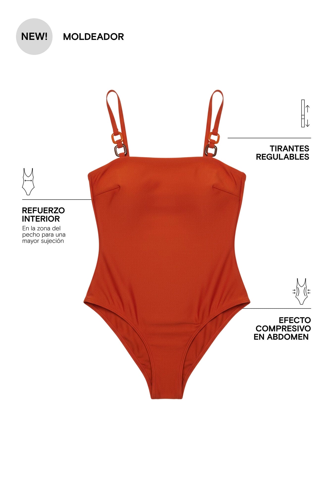 Shaping swimsuit with straight neckline