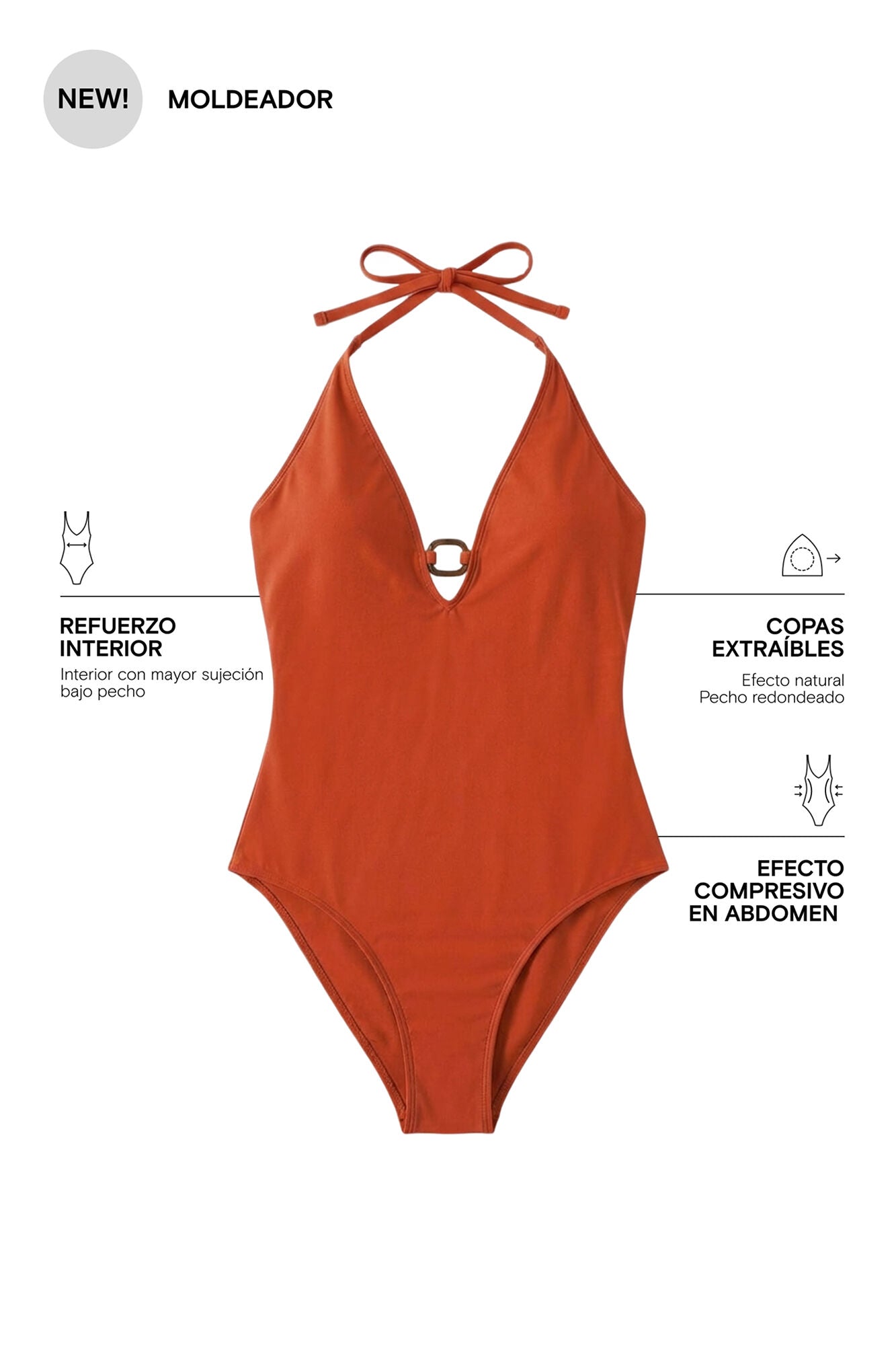 Shaping swimsuit with V-neck