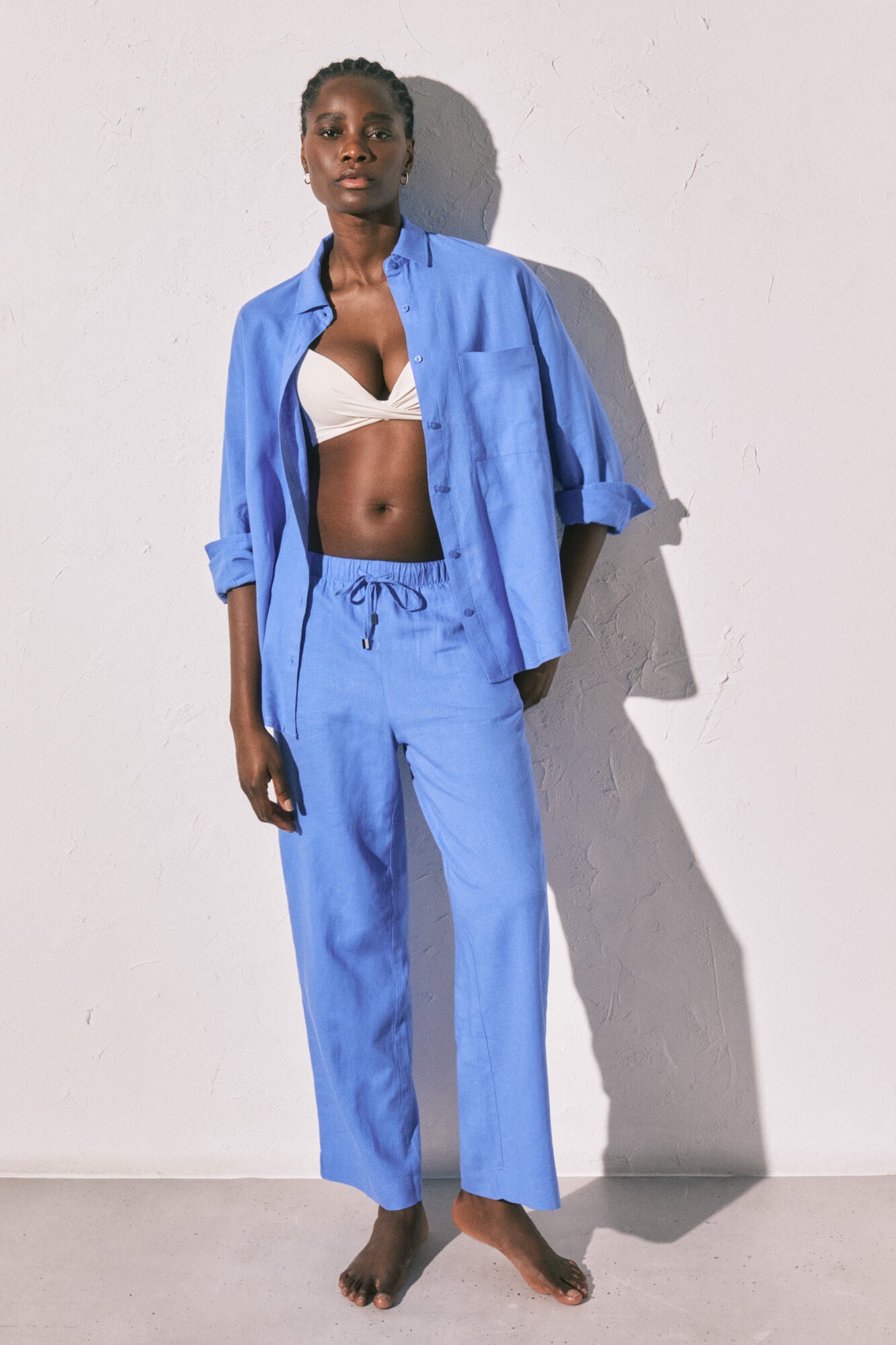 Blue linen trousers