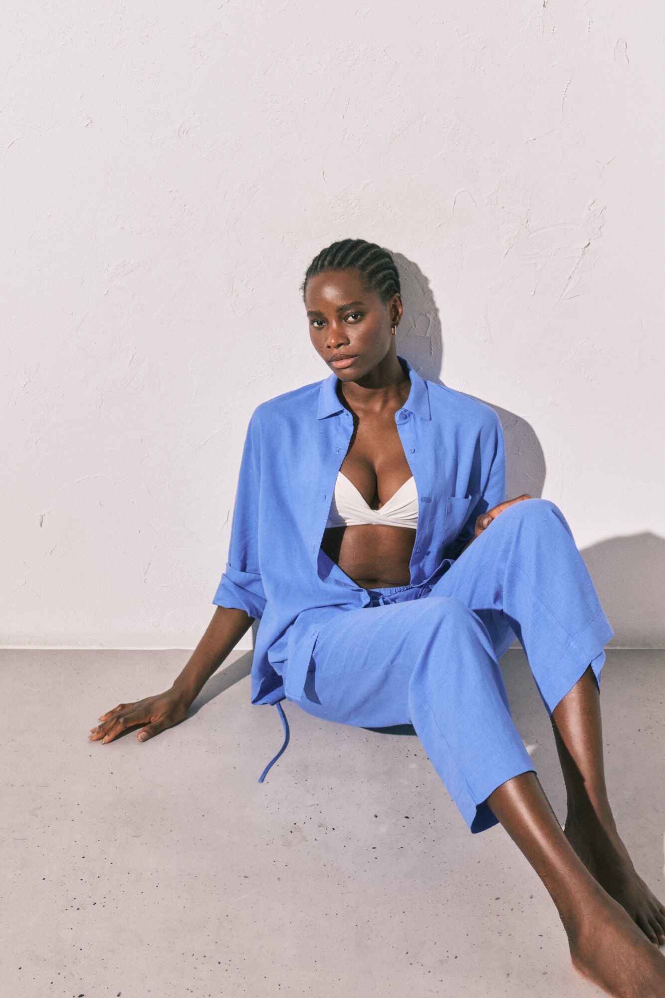 Blue linen trousers