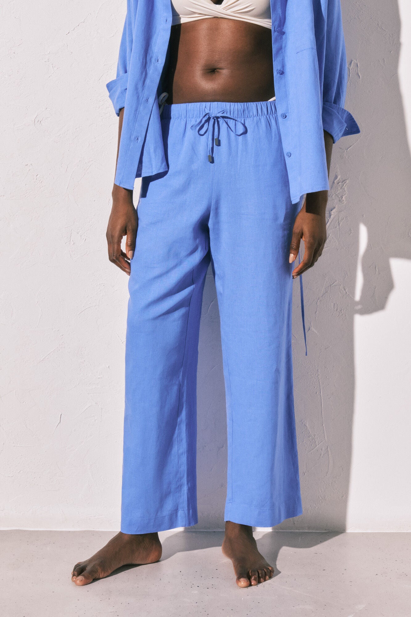 Blue linen trousers