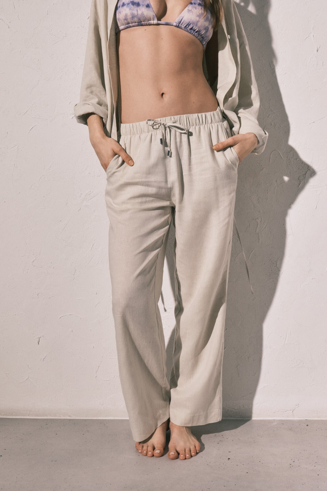Tan linen trousers