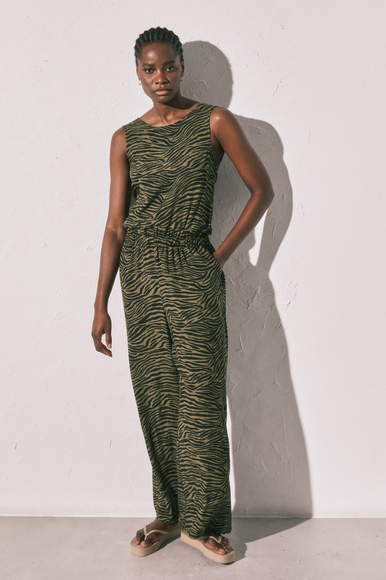 Long animal print jumpsuit