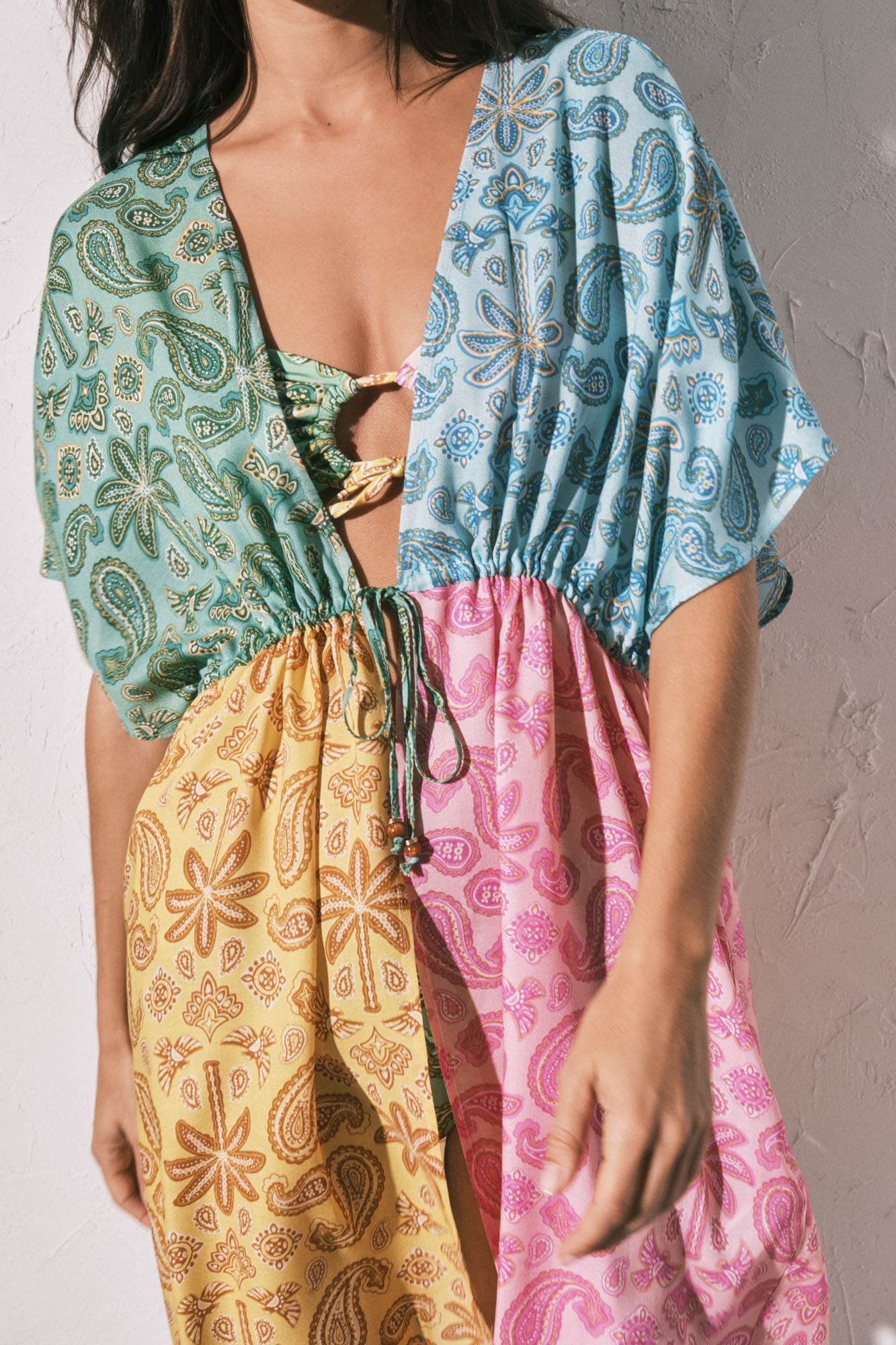 Multicoloured short open printed tunic
