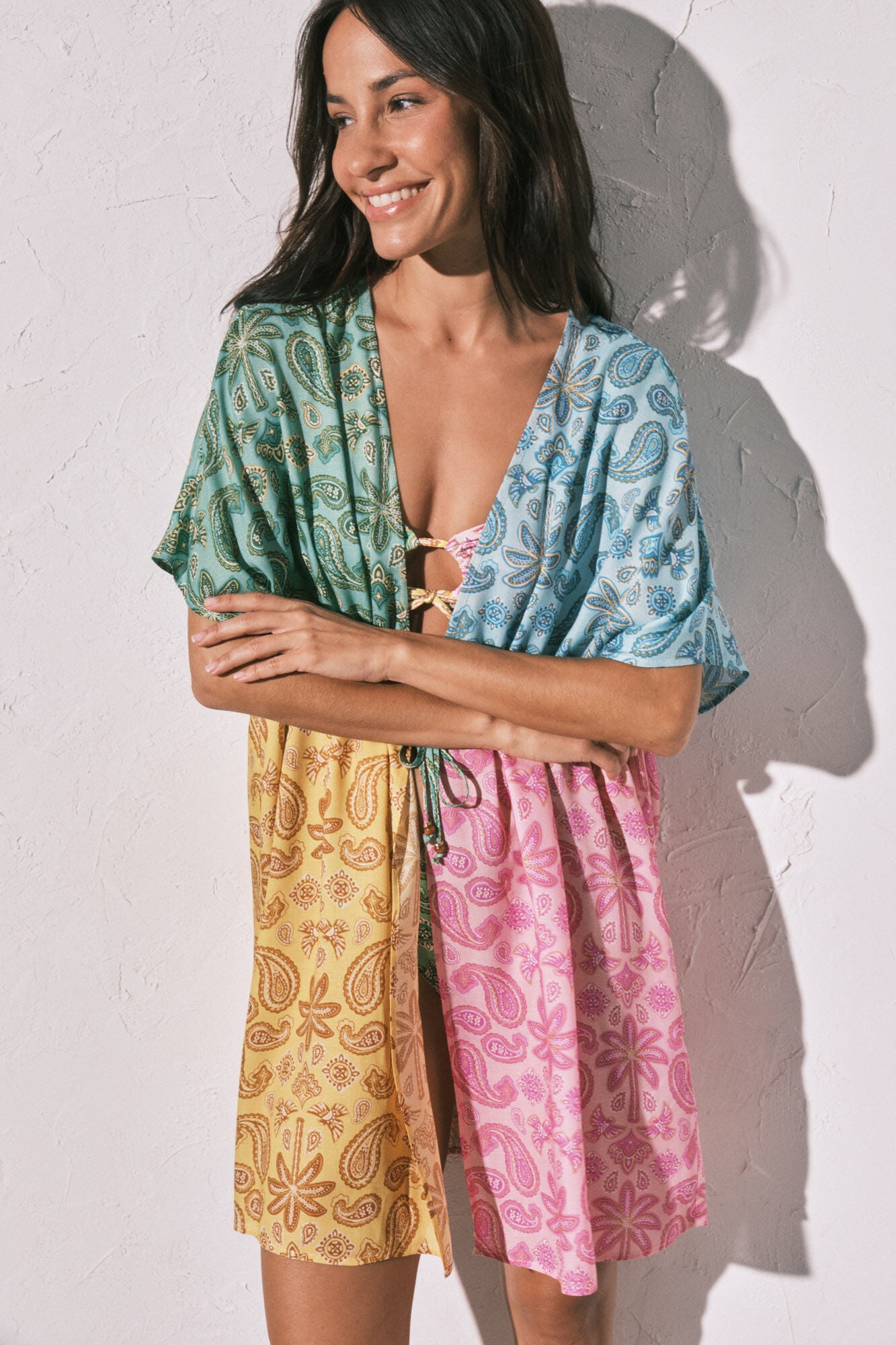 Multicoloured short open printed tunic