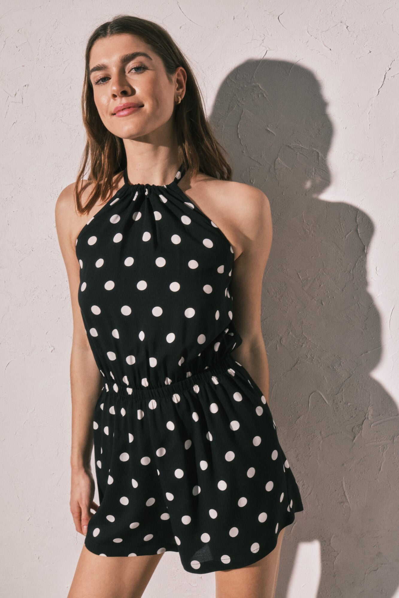 Polka-dot print short playsuit
