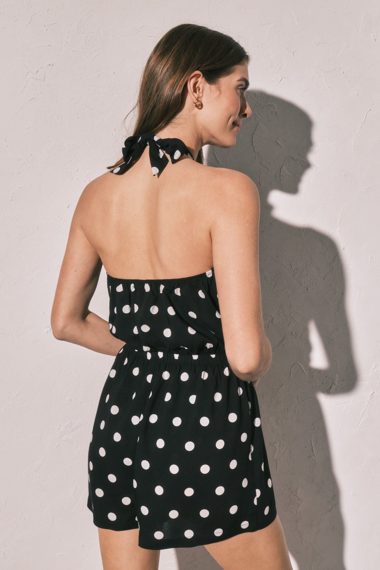 Polka-dot print short playsuit