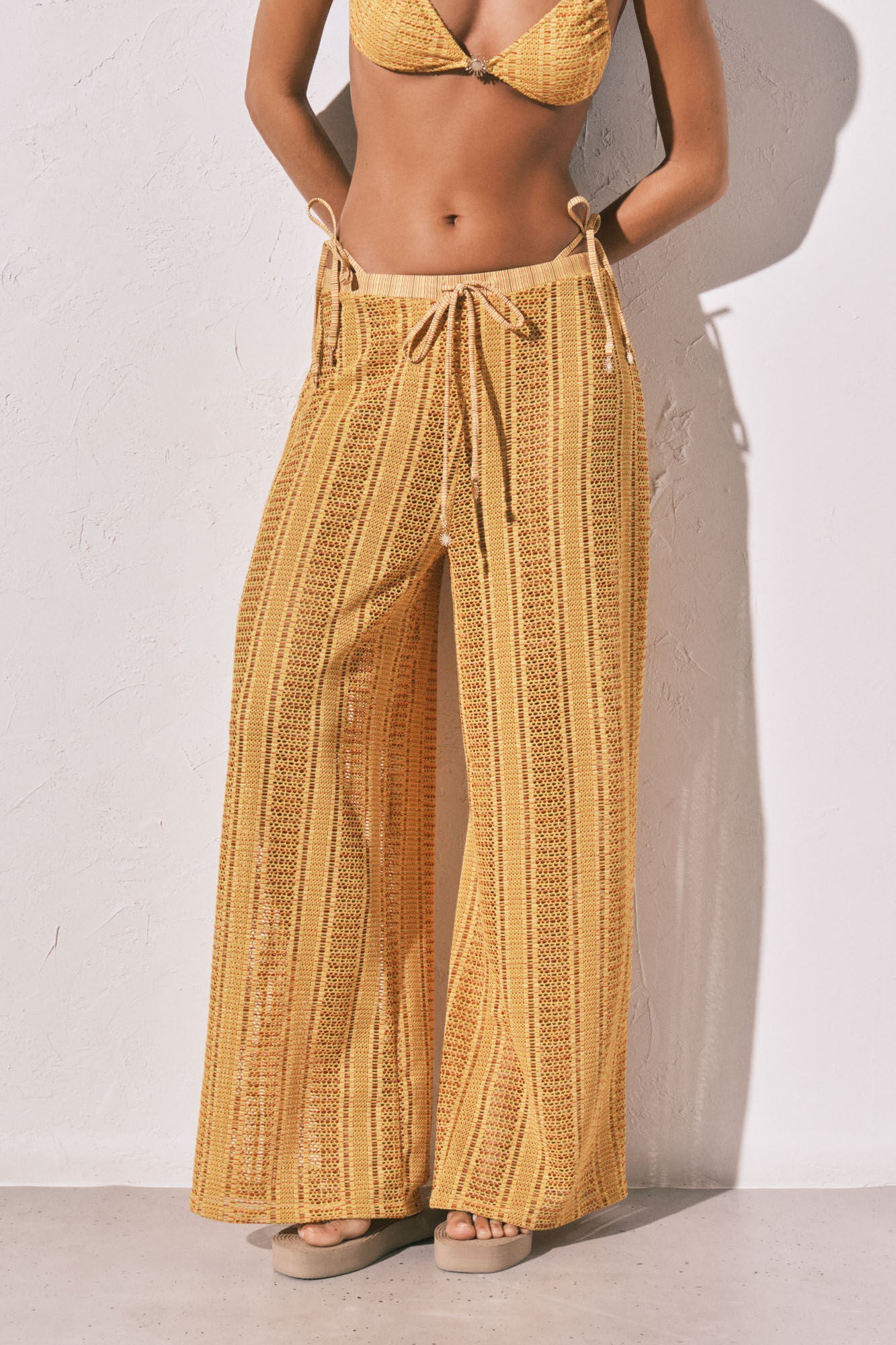 Multicoloured crochet long trousers