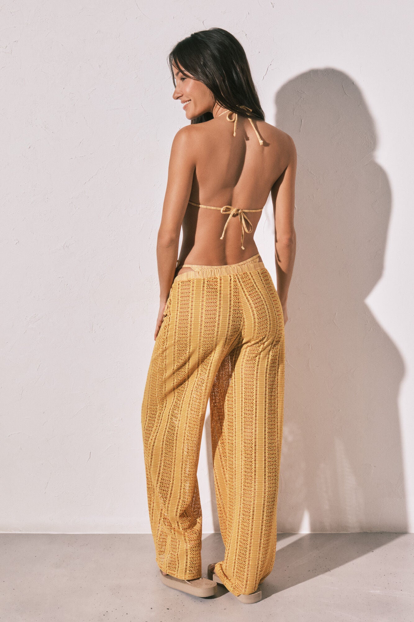 Multicoloured crochet long trousers
