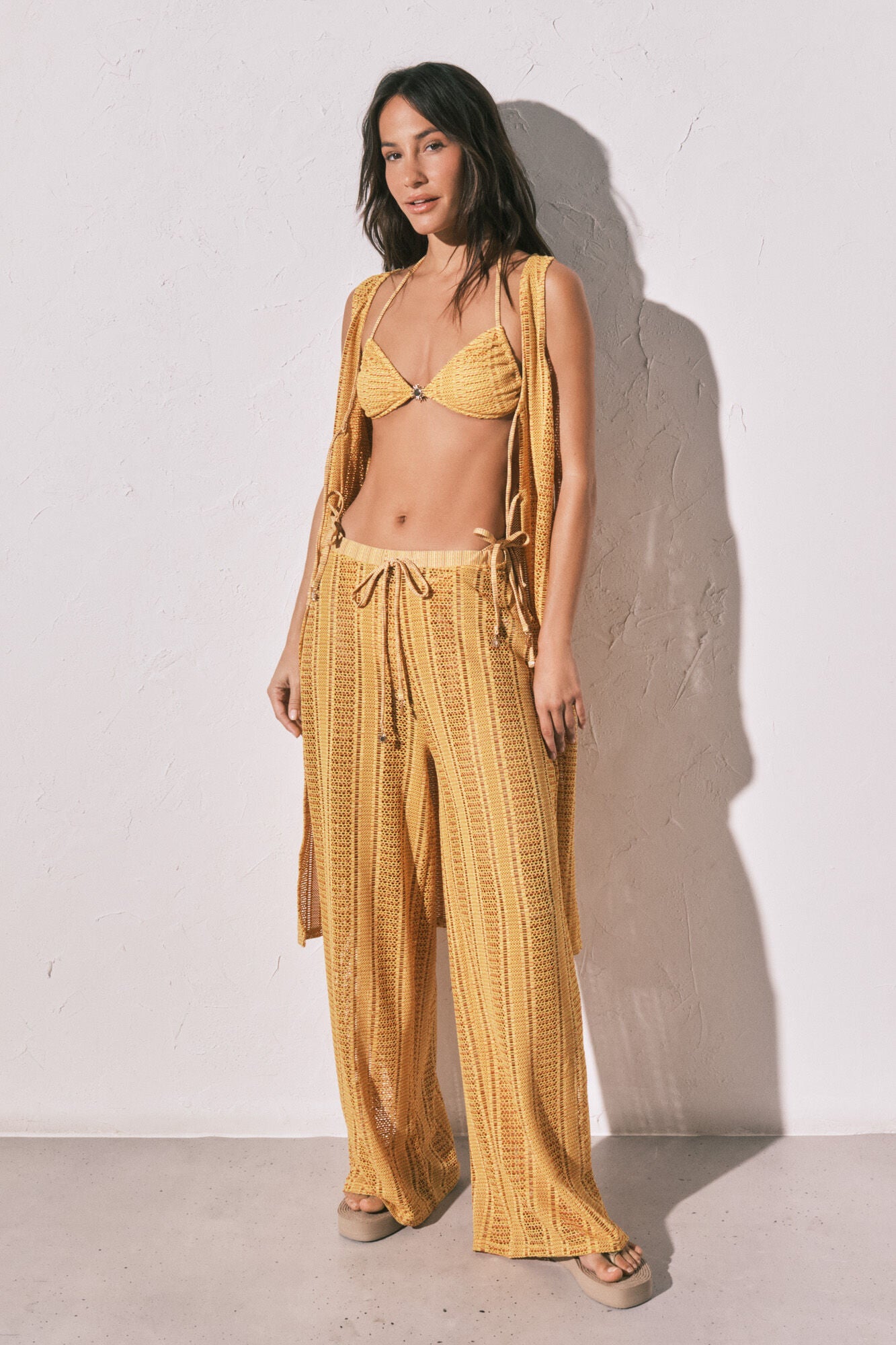 Multicoloured crochet long trousers
