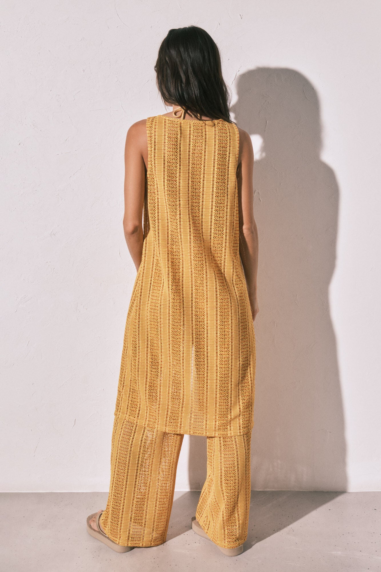Multicoloured crochet long open tunic