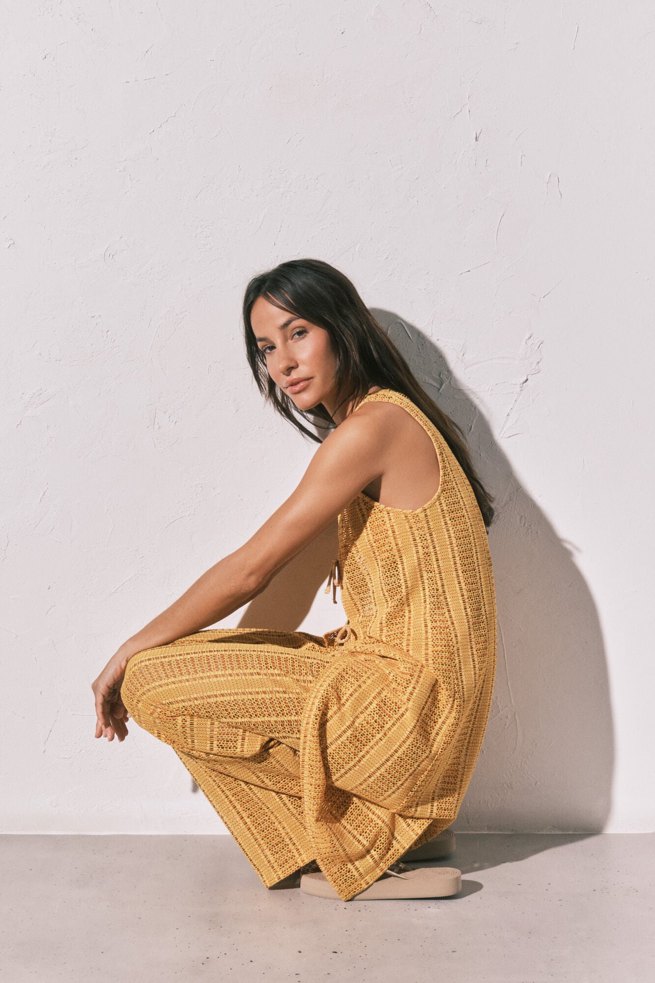 Multicoloured crochet long open tunic