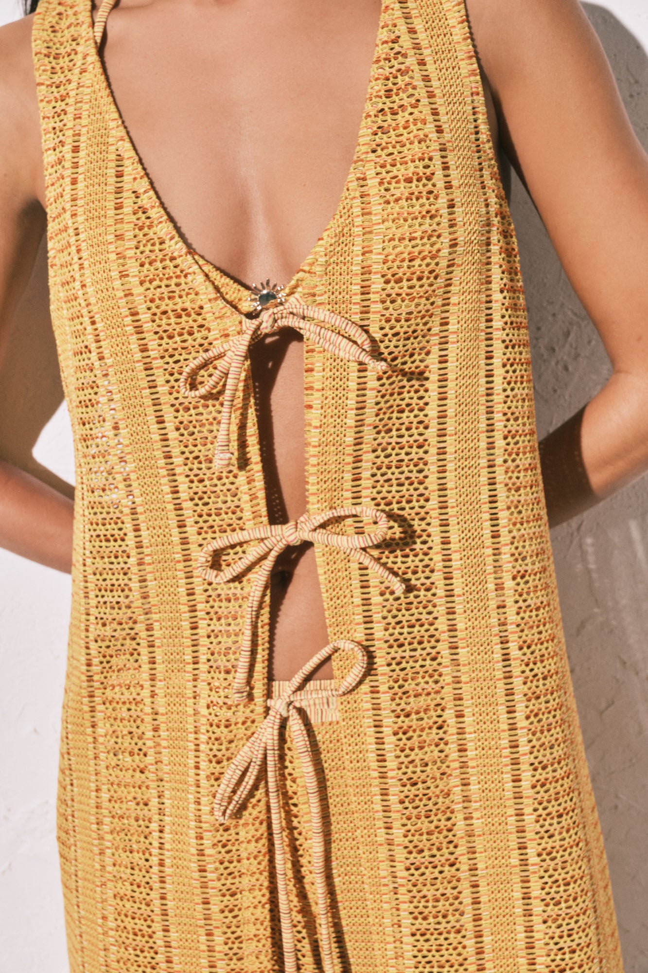 Multicoloured crochet long open tunic