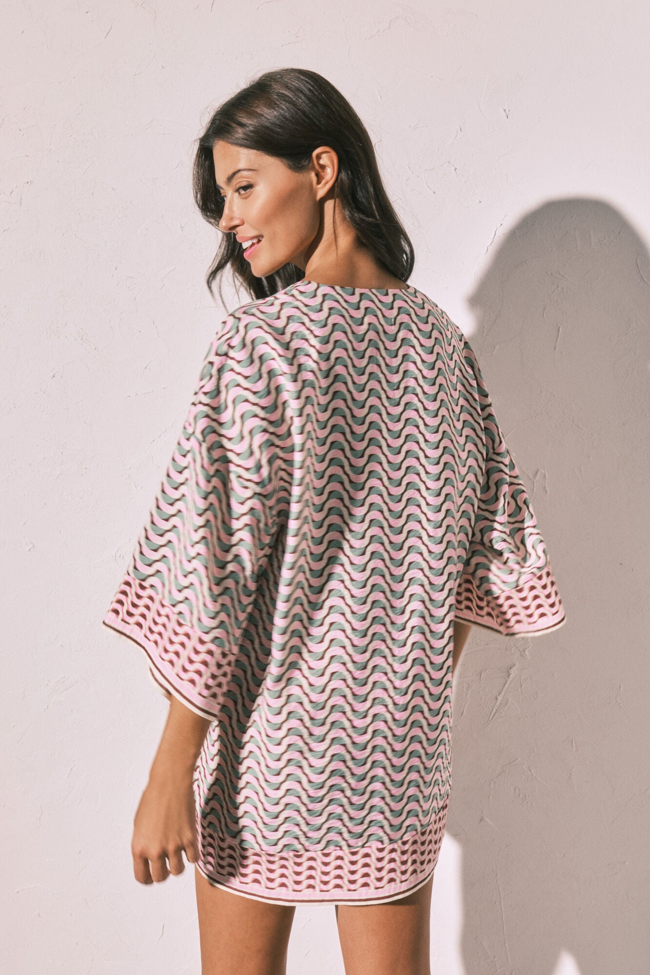 Geometric print short kimono tunic