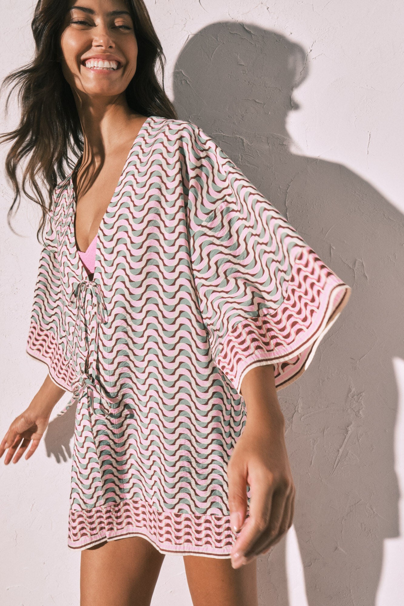 Geometric print short kimono tunic