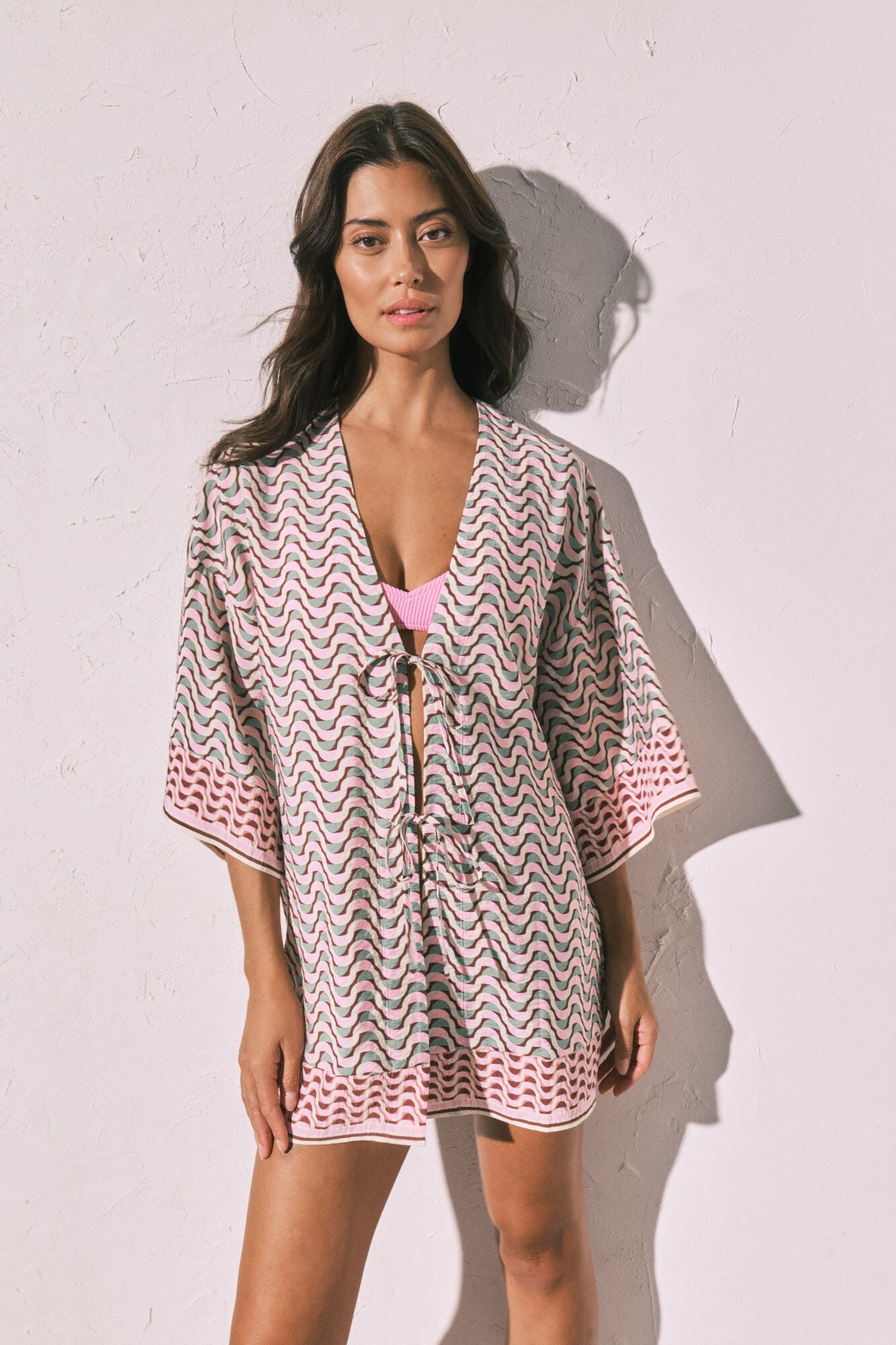 Geometric print short kimono tunic