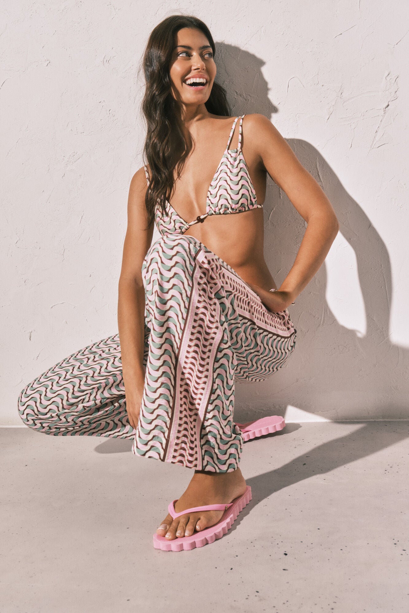 Geometric print long trousers