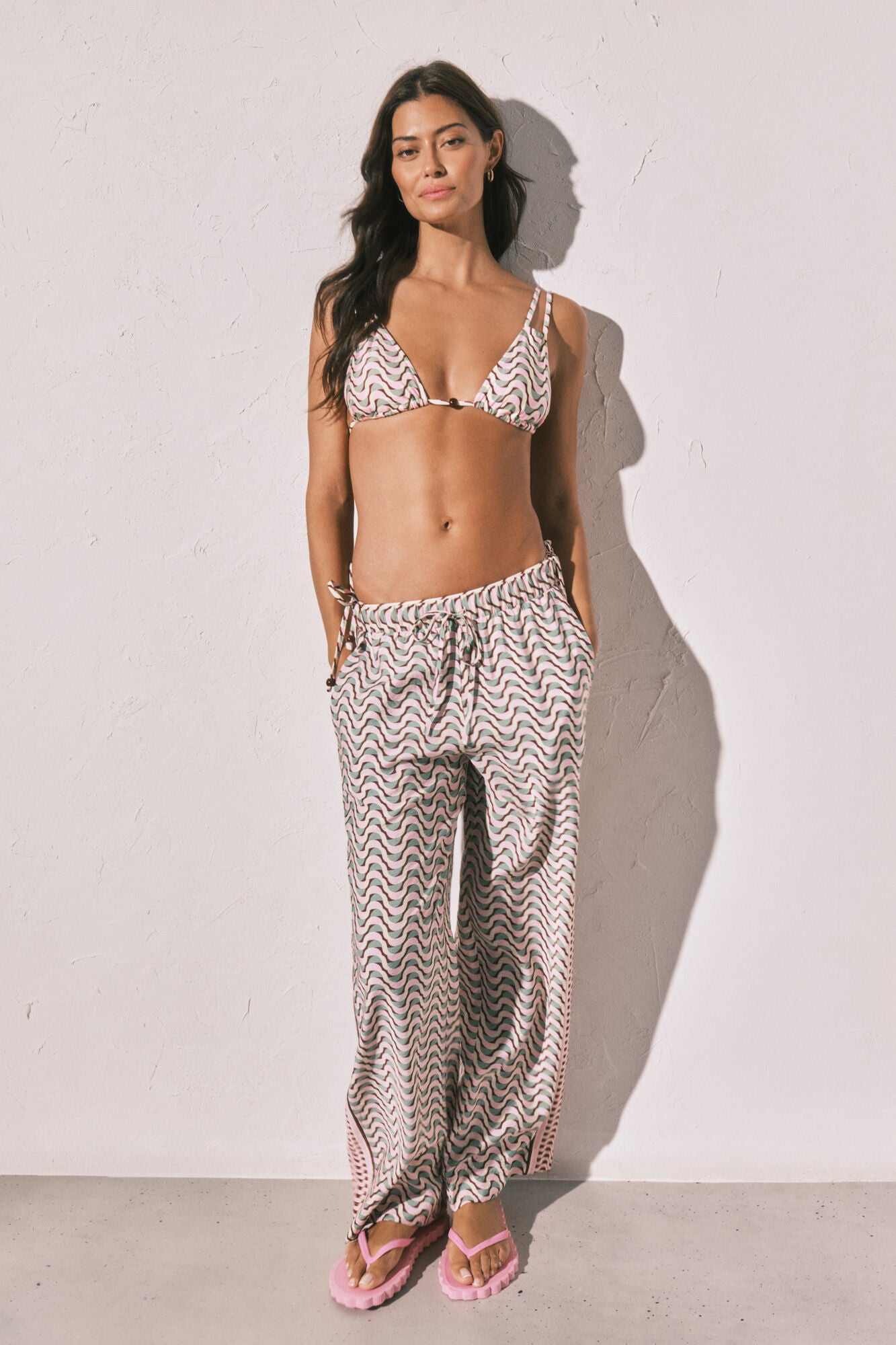 Geometric print long trousers