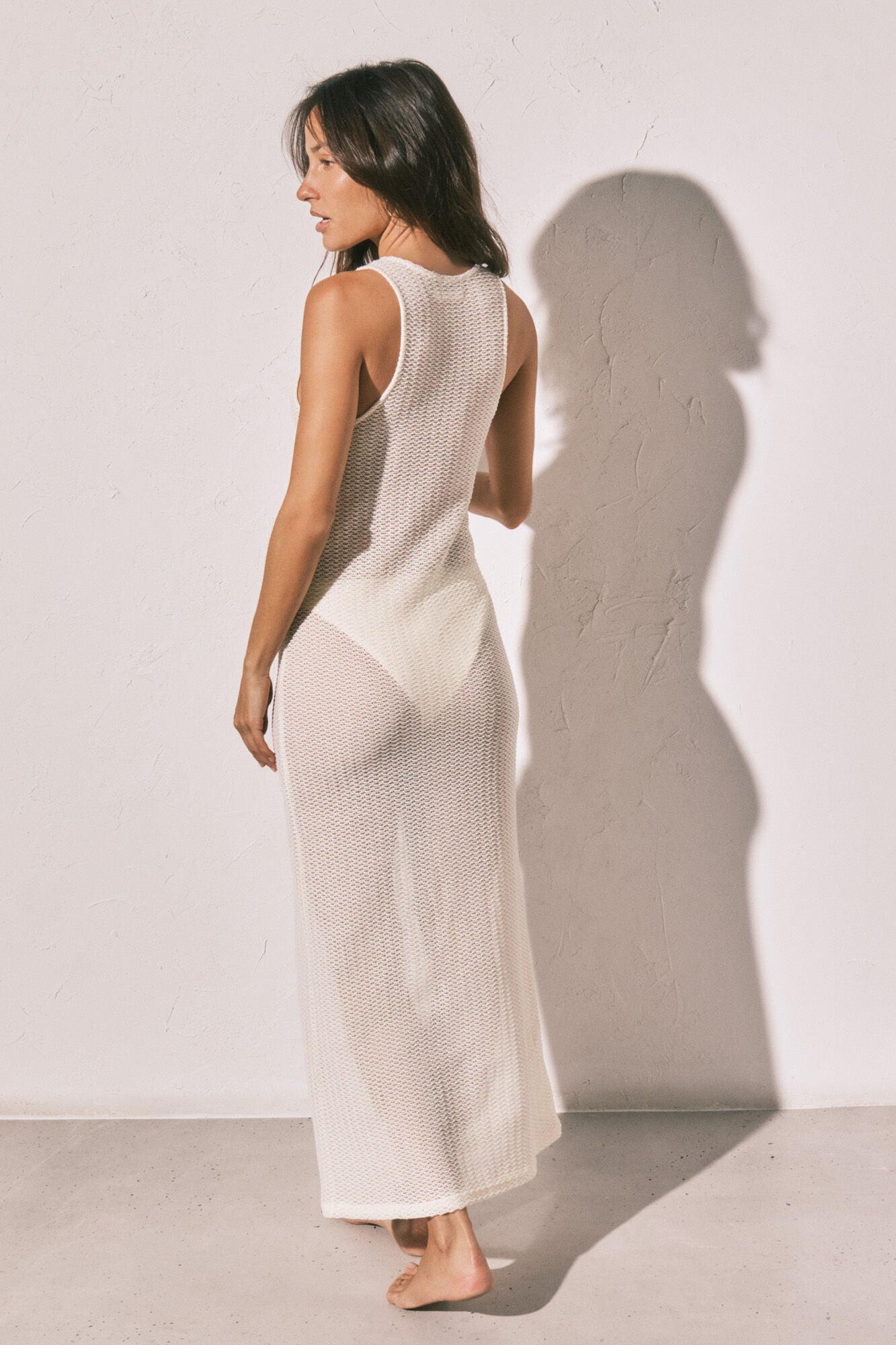 Long white crochet dress