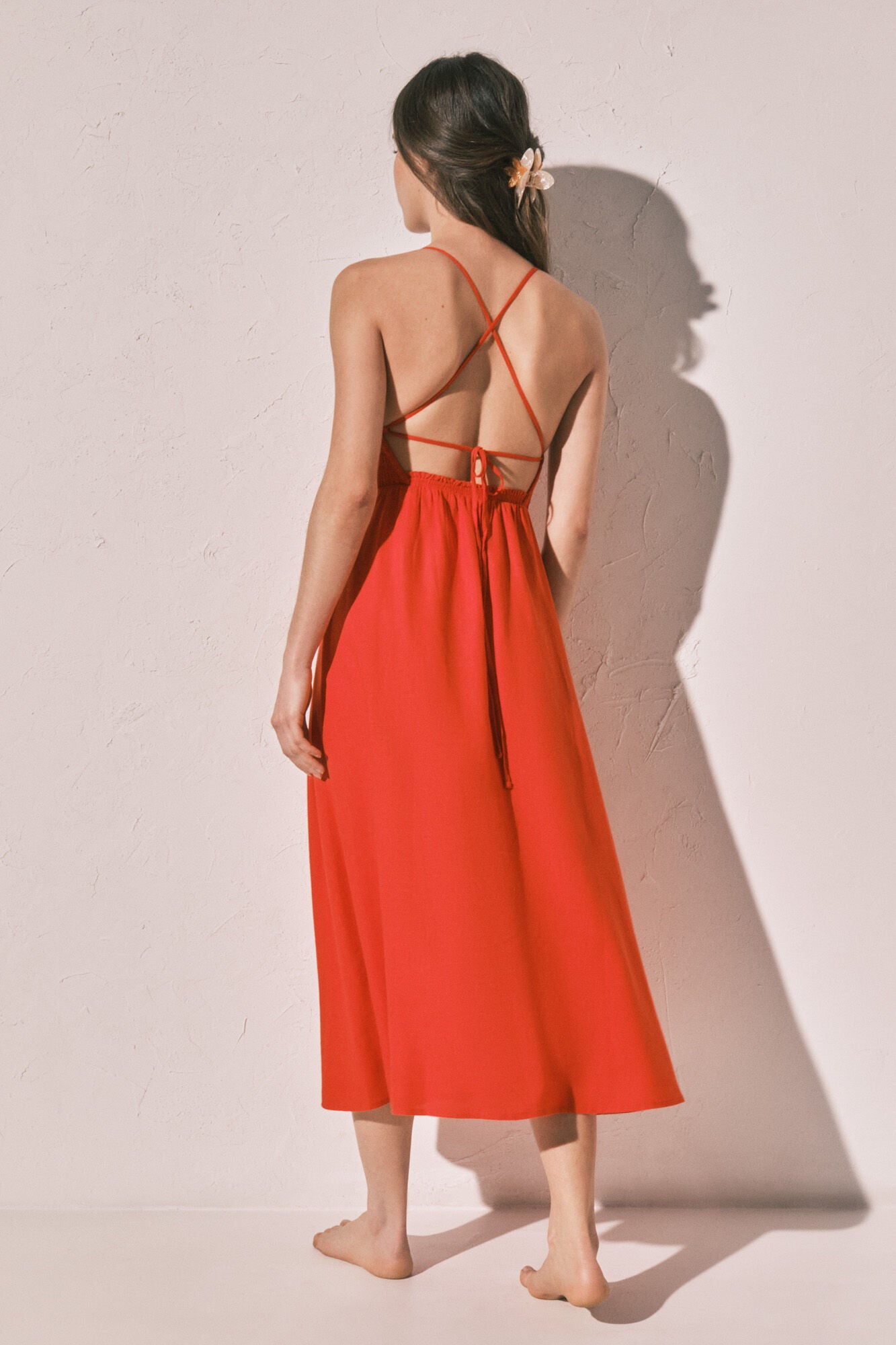 Long dress in orange linen