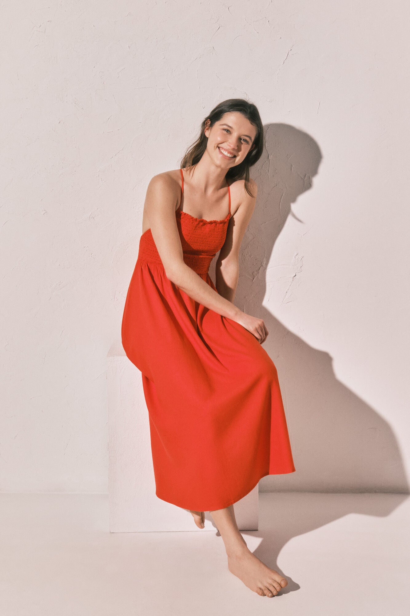 Long dress in orange linen