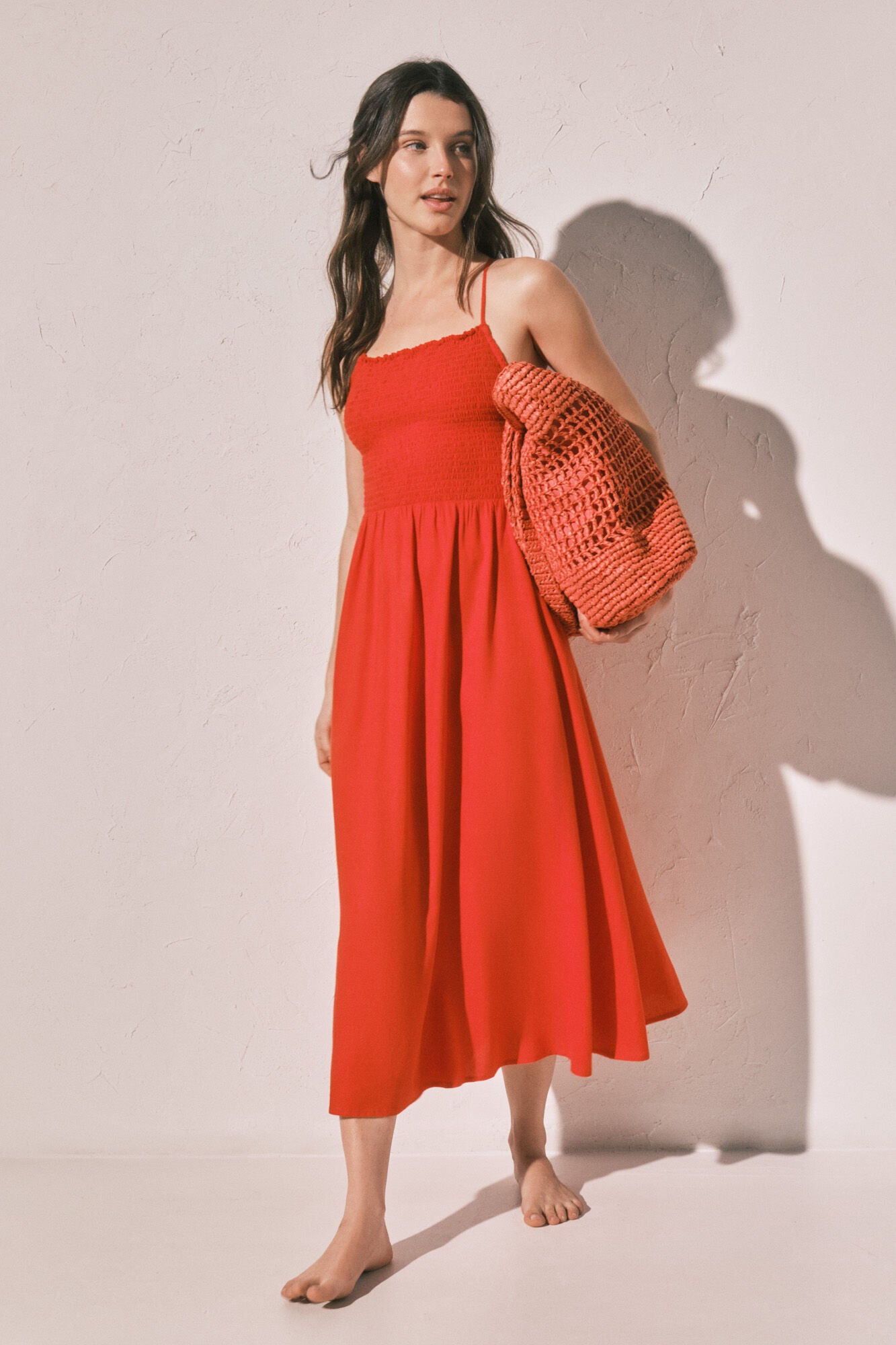 Long dress in orange linen