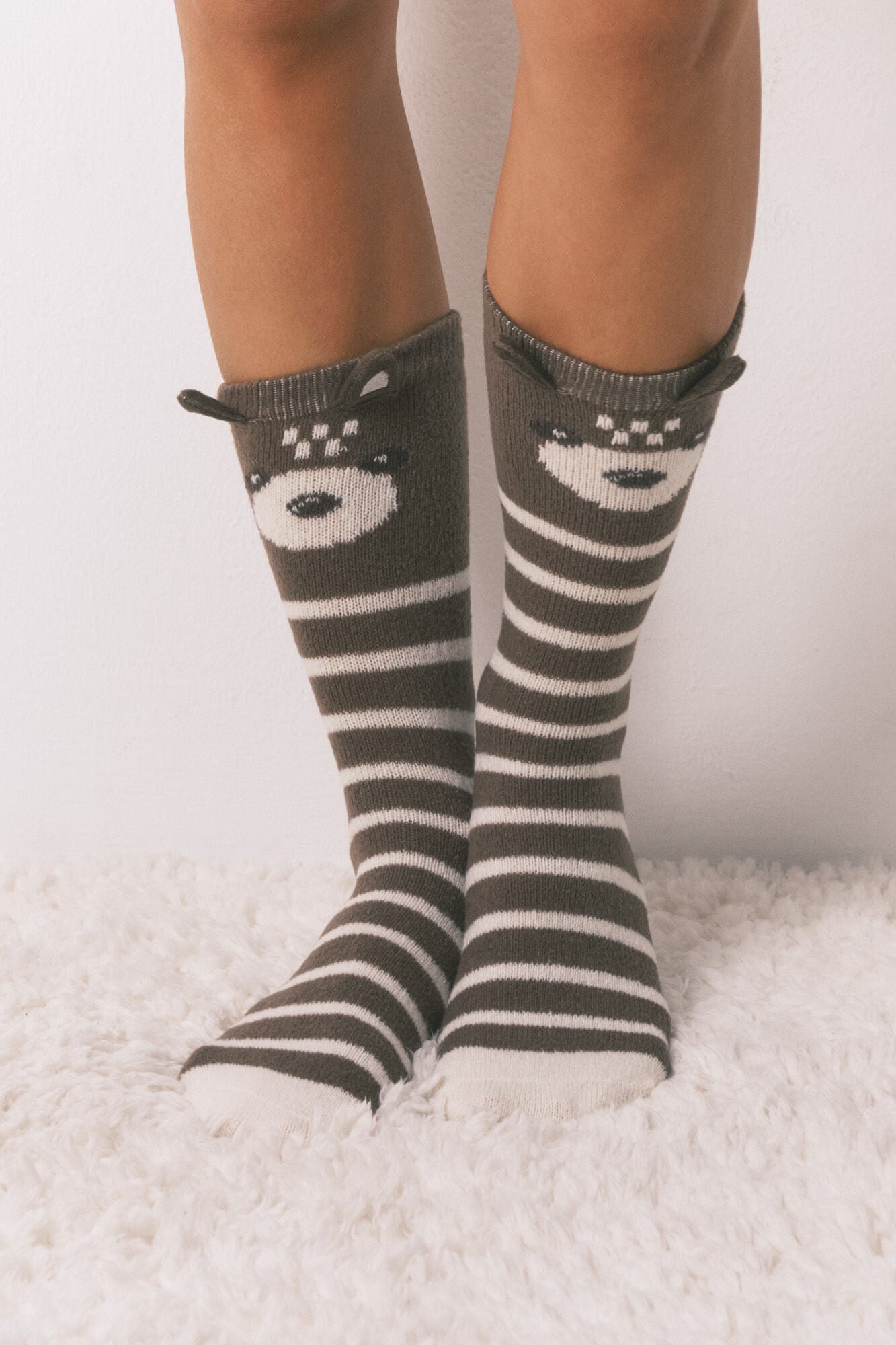 3D bear print long socks