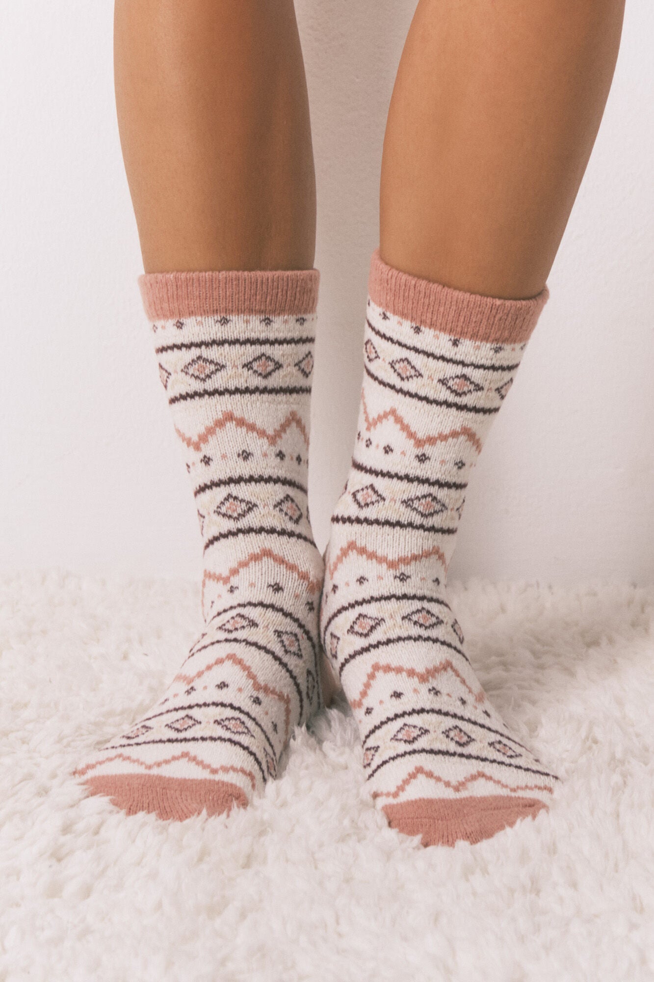 Long hair socks with pink border print