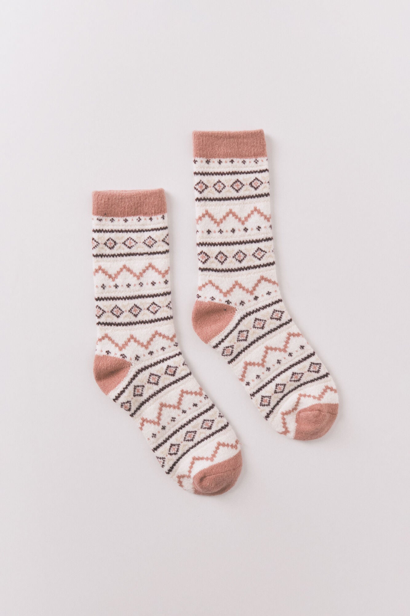 Long hair socks with pink border print