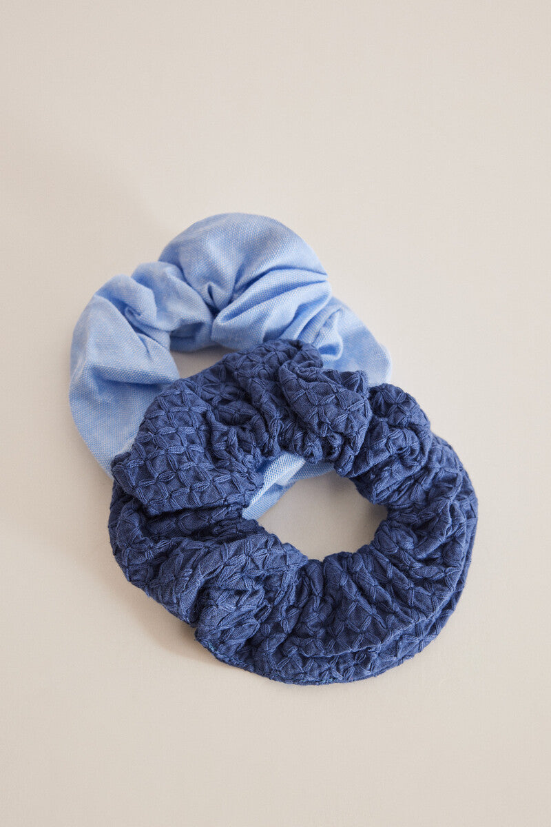 Pack of 2 large blue and denim scrunchies
