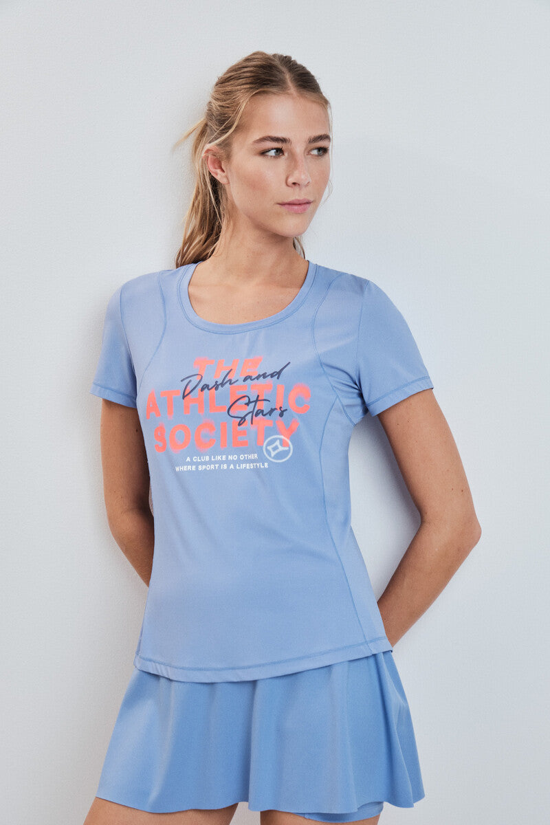 short-sleeved t-shirt with blue print