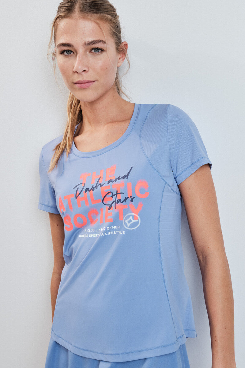 short-sleeved t-shirt with blue print