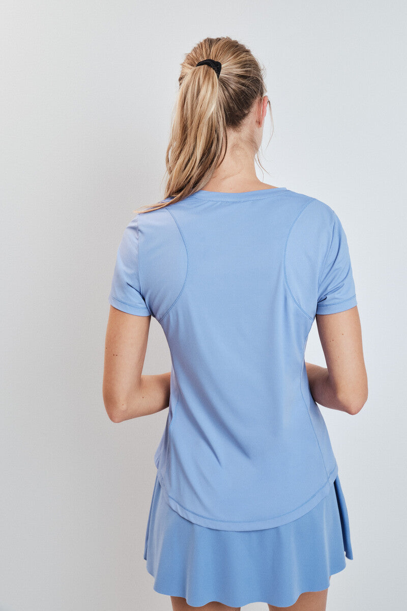 short-sleeved t-shirt with blue print