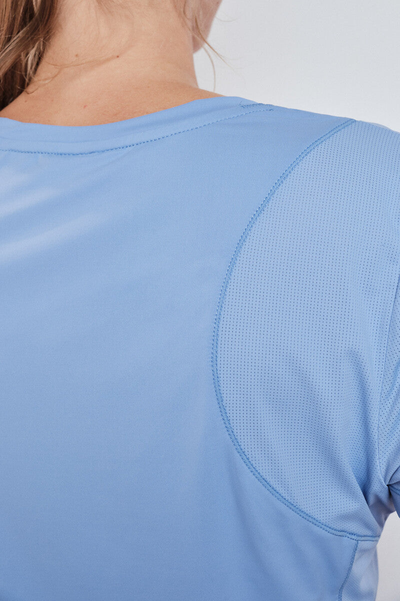 short-sleeved t-shirt with blue print