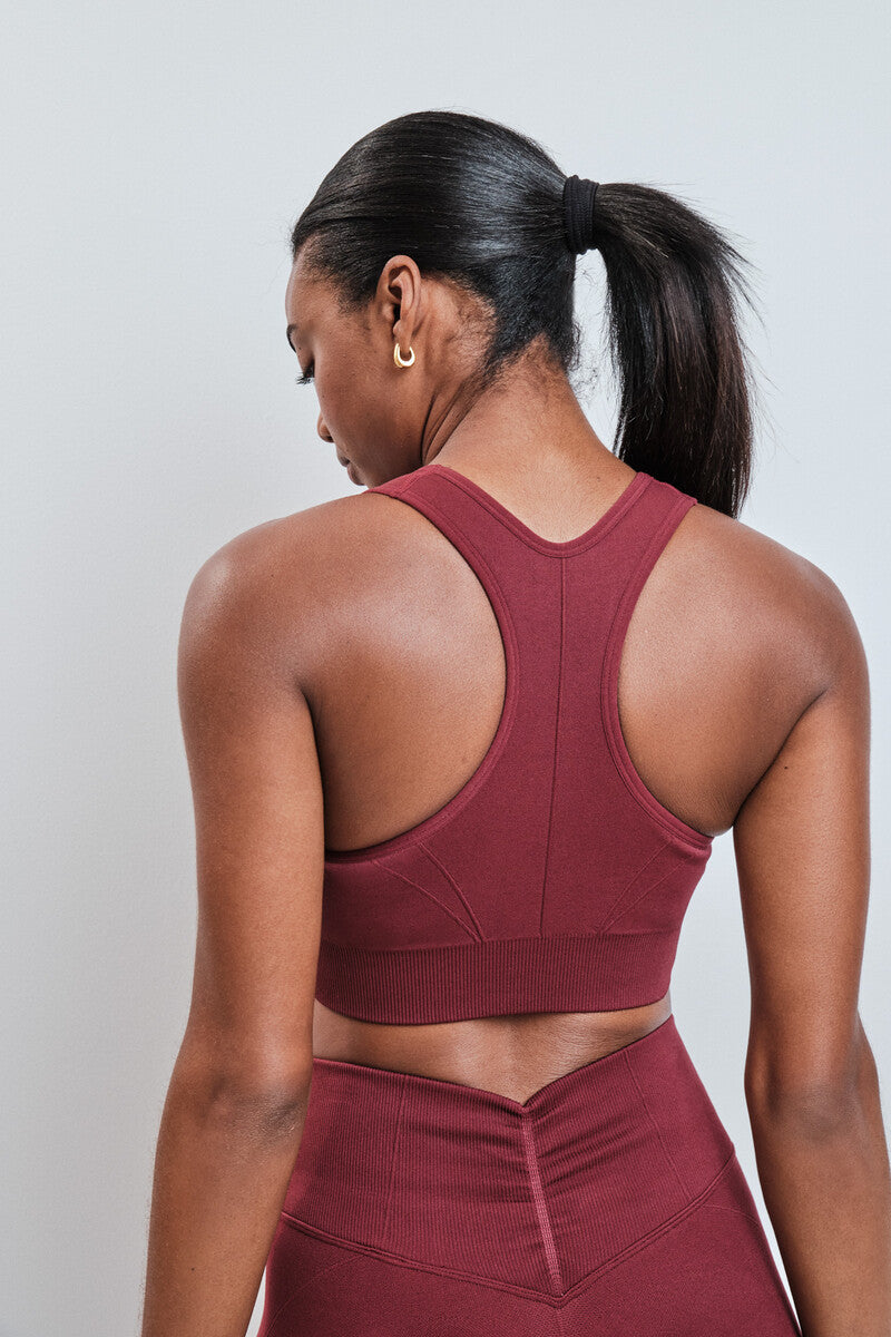 Seamless Fit Wine Zip Sports Bra
