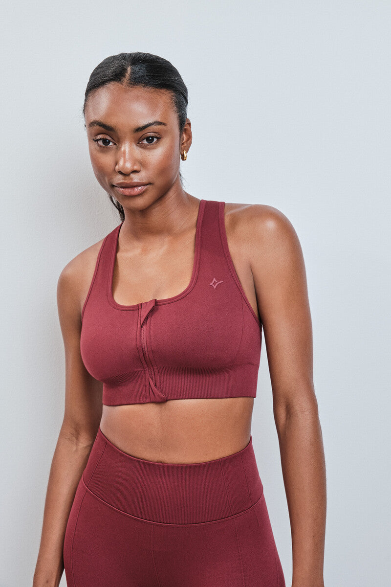 Seamless Fit Wine Zip Sports Bra