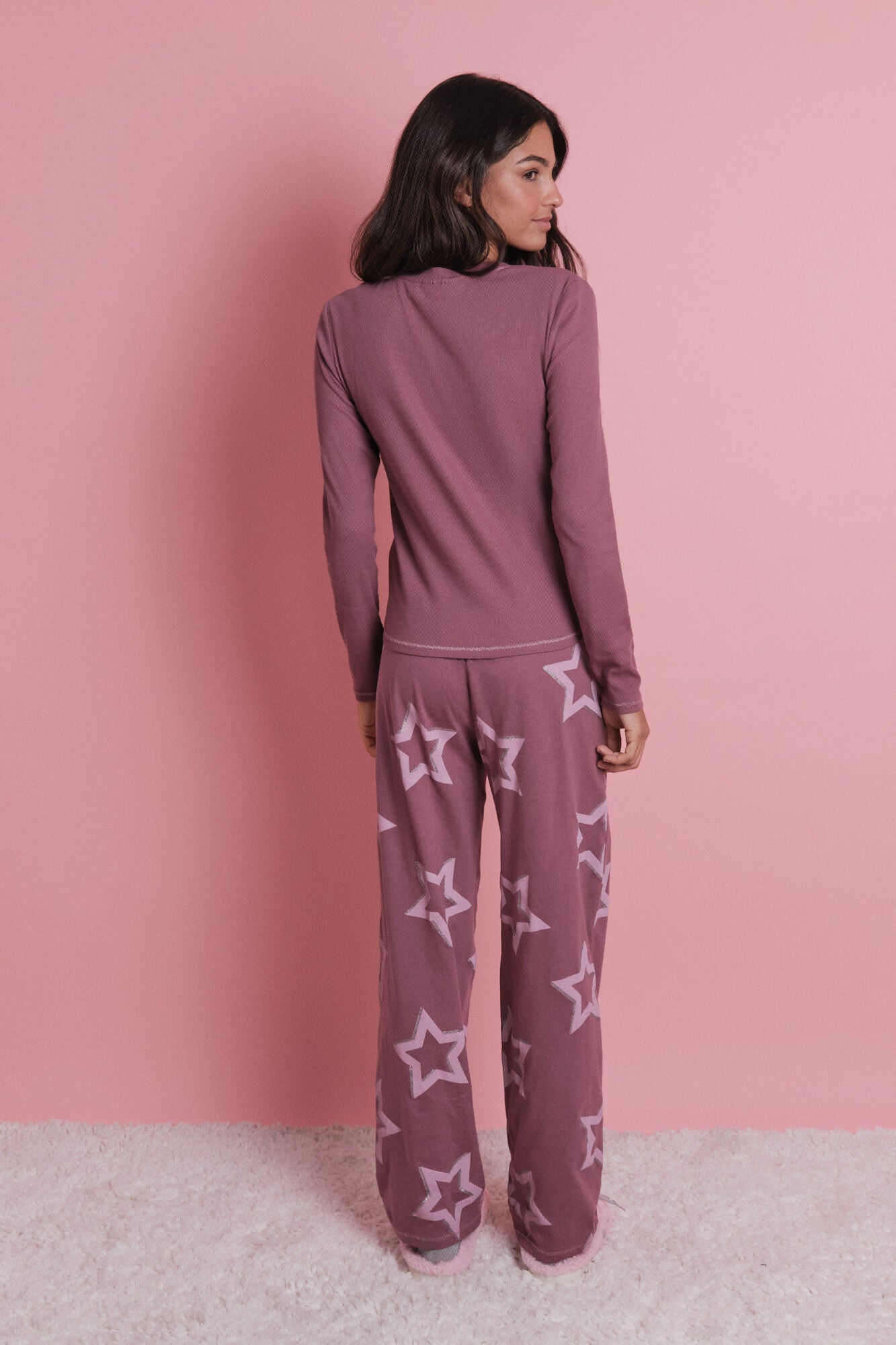 Pink cotton long pajamas with stars
